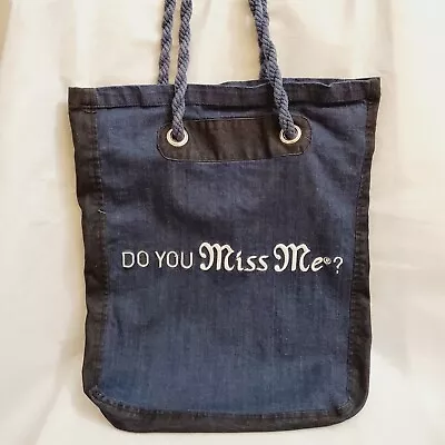 Miss Me Jean  Do You Miss Me?  Denim Tote Bag • Embroidered • 13½ W × 16½ H • $12