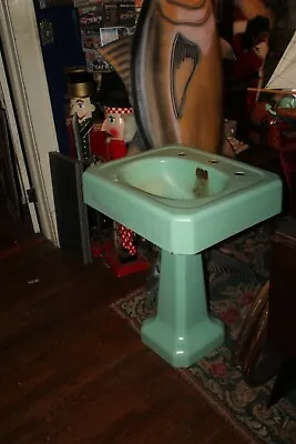 1953 American Standard Pedestal Vanity Sink Jadeite Green Enamel Cast Iron  • $400