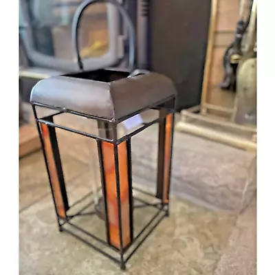 Melrose Pillar Candle Lantern Copper Bronze Colored Iron Open Frame 9  W X 17  H • $98.90