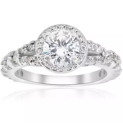 1 1/4ct Halo Split Shank Diamond Engagement Ring 14K White Gold • £1113.80