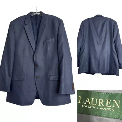 Lauren Ralph Lauren Blazer Mens 48L Blue Solid Print Linen Blend Office Business • $26.40