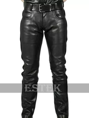 Men's Real Cowhide Leather Pant/trousers Classic Casual Biker Jeans • $119.99