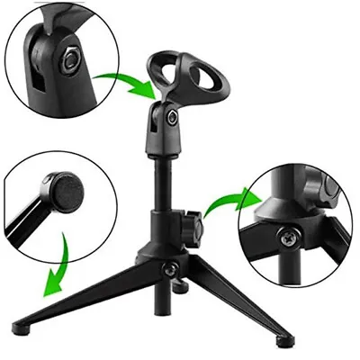 Microphone Desk Adjustable Stand Tripod Desk Top Clip Holder Foldable Table Mic • £5.77