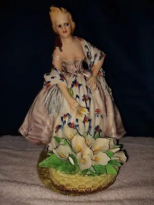 Carlo Mollica Italy Capodimonte Woman W/ Flowers Ceramic Figurine 10 1/2  • $59.99