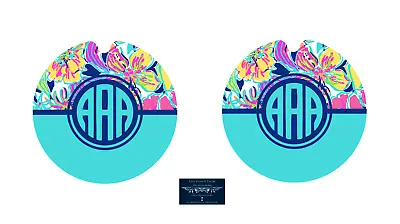 Floral Monogram Initials Custom Rubber Car Coaster Set 2 Teal Pink • $10.57