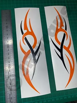 (X2) Tribal Flames Decals Stickers Motorbike Tank Helmet 220x55mm Orange & Black • £5.99