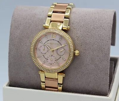 New Authentic Michael Kors Parker Rose Gold Pink Crystals Women's Mk6477 Watch • $119.99