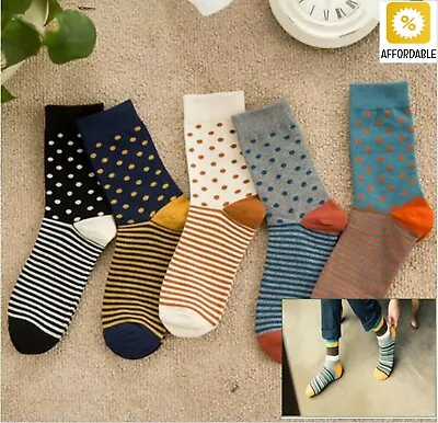 Socks For Men High Quality Combed Cotton Polka Dots Strips Colors Casual Novelty • $9.81