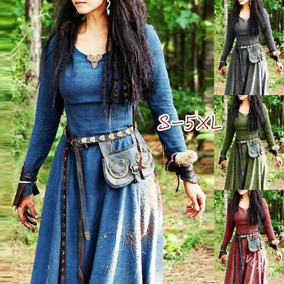 $43.99 • Buy Medieval Dress Women Long Sleeve Maxi Robe Vintage Fairy Elven Dress Renaissance