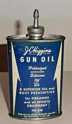 Vintage Old Oval Lead Top SEARS J C HIGGINS Gun Oil Can  3 Oz Handy Oiler Tin • $36