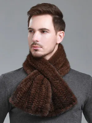 Men's Real Mink Fur Scarf Collar Winter Warm Neckerchief Wraps Brown Fishtail • $100.08