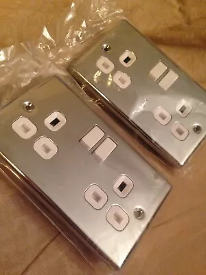 2 X LAP Brand New Chrome Finish Double Electrical Plug Sockets Switched • £10