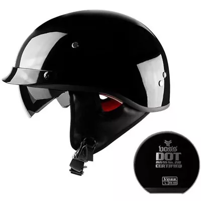 DOT Motorcycle Half Helmets Scooter Helmet Integrated Sun Visor Glossy Black • $72.99