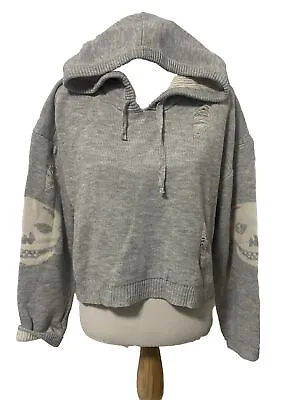 VINTAGE HAVANA Women's Sweater Gray Skull Long Sleeve Hoodie Cropped Size Medium • $24.99