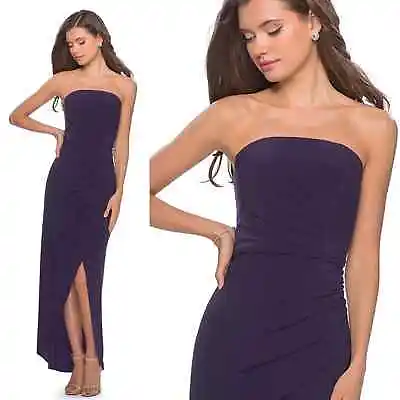£89.05 • Buy La Femme 28204 Purple Strapless Jersey Homecoming Prom Dress Ruched Side Size 6
