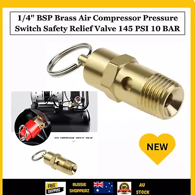 1/4  BSP Brass Air Compressor Pressure Switch Safety Relief Valve 145 PSI 10 BAR • $18.98