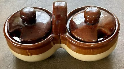 Vintage 1970s Stoneware Condiment Set Ceramic Pinch Bowls Retro Caddy Taiwan • $20