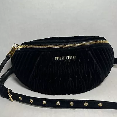 Miu Miu Women's Black Velvet Matelasse Convertible Belt Shoulder Bag • $499