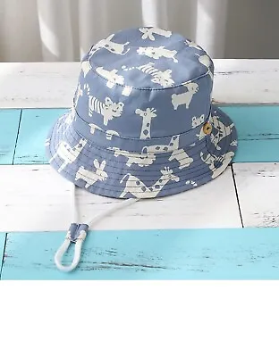 Baby Sun Hat With Chin Strap Age 3-6 Months Safari Animals New • £5