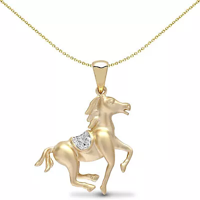 9ct Gold Mersham Jewels 0.01ct Diamond Stallion Horse Charm Pendant • £263.99