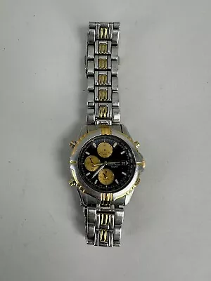 Vintage Seiko Quartz Chronograph Men's Two Tone Gold Silver Watch 7T32-7H29 RARE • $119.99