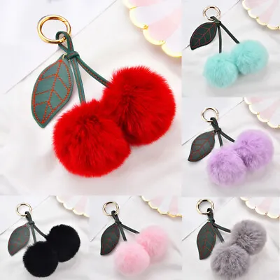 Artificial Rabbit Fur Ball Keychain Hair Leaf Handbag Pendant Car Key Chain • $2.20