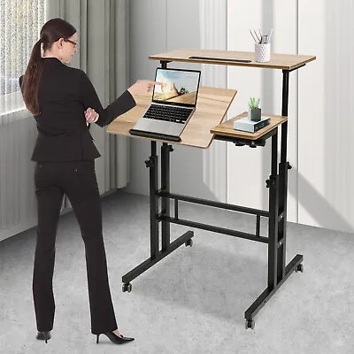 4 In 1 Height Adjustable Home Office Desk Rolling Laptop Cart Sit Stand Desk NEW • $69.99