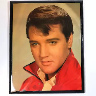 VTG Elvis Presley Colored Picture On Lacquered Wood Frame Wall Hanger Plaque Red • $19.04