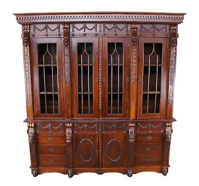 English Chippendale Style Carved Mahogany Lion Paw China Display Cabinet Empire • $3680