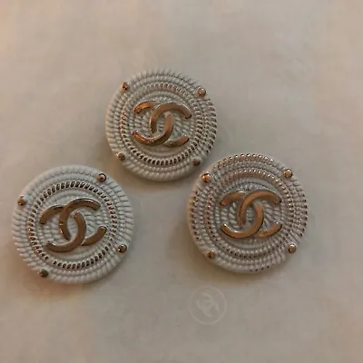 Set Of 3 Chanel Buttons White & Gold Rope Style Metal Shank Back CHIC • £50