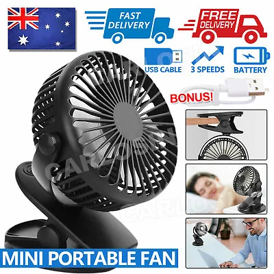 $6.95 • Buy Portable 360° Mini Fan Travel USB Rechargeable Clip On Desk Pram Car Cooling Fan