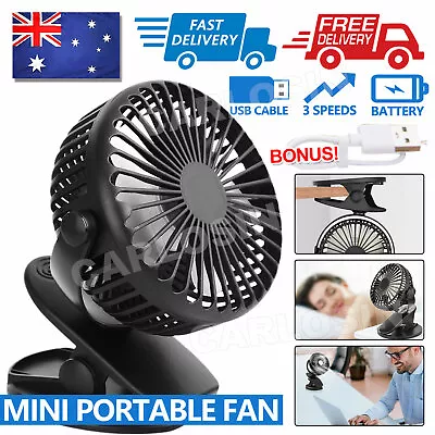 Portable 360° Mini Fan Travel USB Rechargeable Clip On Desk Pram Car Cooling Fan • $15.95