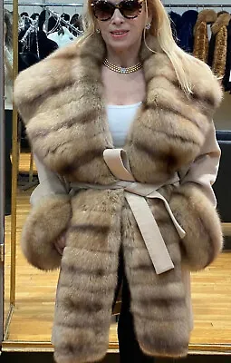 J. Mendel Golden Russian Sable & Beige Cashmere Fur Coat Stroller 8/10/12 $65k • $6500
