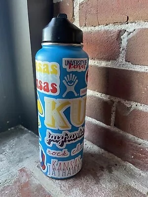 Hydro Flask 40 Oz Water Bottle Wide Mouth Straw Lid KU Kansas Jayhawk Stickers • $12