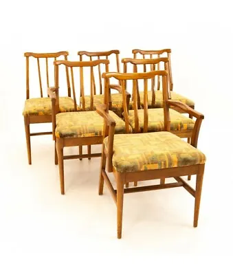 Jack Lenor Larsen Style Mid Century Walnut Dining Chairs - Set Of 6 • $2047