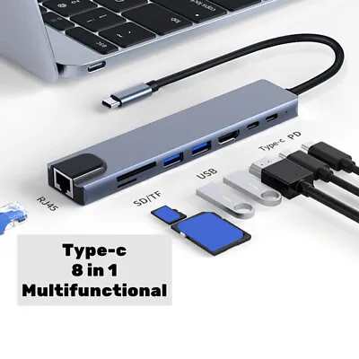 $27.16 • Buy Fit For Macbook Pro/Air 8 In 1 Multiport USB-C Hub 4K Adapter Type-C To USB 3.0