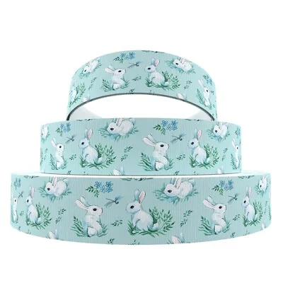 Easter Bunny Rabbit Grosgrain Ribbon 16/22mm Wide 1m 2m 5m Lengths Turq • £1.70