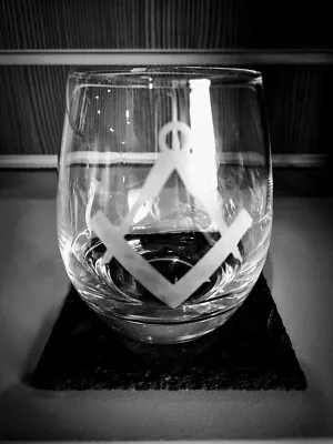 £10 • Buy Masonic Engraved Glass And Slate Coaster