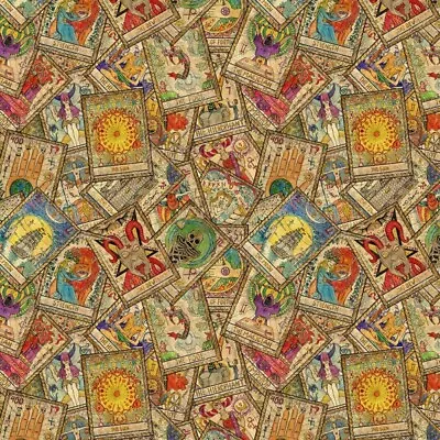 100% Cotton Digital Fabric Tossed Tarot Cards Reading Halloween 140cm Wide • £4