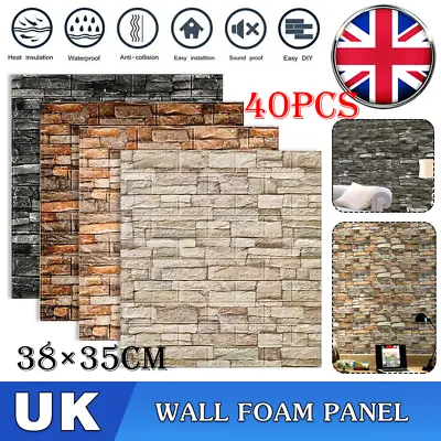 £5.99 • Buy 10-40pcs 3D Self Adhesive Tile Foam Stick Wall Paper Brick Wall Sticky Wallpaper