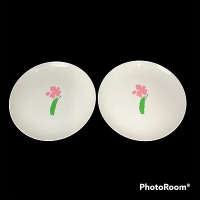 Horchow 7.5” Salad Dessert Plates Pink Abstract Flower Made Japan SET OF TWO • $16.79