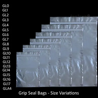 GRIP SEAL BAGS Self Resealable Clear Polythene Poly Plastic Zip Lock *All Sizes* • £1.99