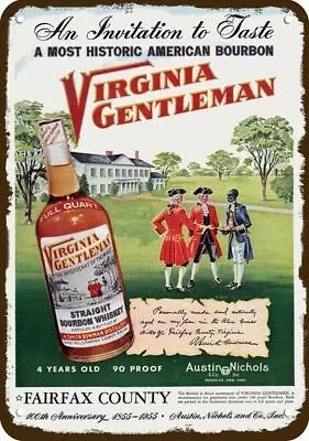 1955 VIRGINIA GENTLEMAN Whiskey & Black Americana DECORATIVE REPLICA METAL SIGN • $24.99