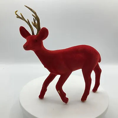Vtg 8” Red Flocked Plastic Reindeer Deer Christmas Rudolph Gold Antlers AS IS! • $5.99