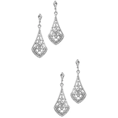  2 Pairs Rhinestone Earrings Crystal Pendant Light Women’s Alloy • £9.98