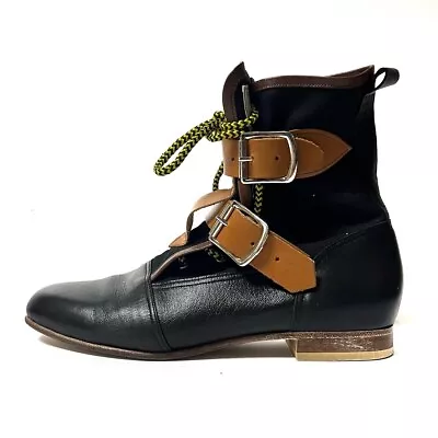 Auth VivienneWestwood - Black Brown Dark Brown Canvas Leather Women's Boots • $354