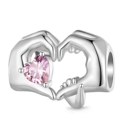 Family Love Hands Heart Charm S925 Sterling Silver Charm For Bracelets • £8.96