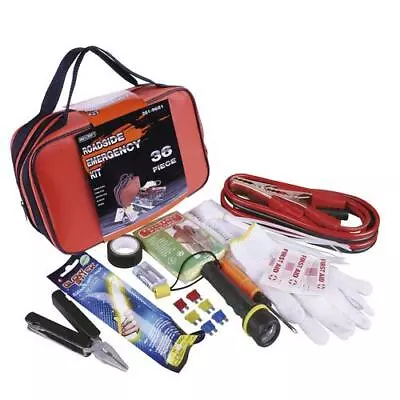 36 PC Auto Emergency Roadside Safety Kit Booster Cables Flashlight Multi-Tool + • $29.95