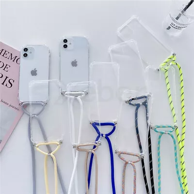 Crossbody Necklace Lanyard Clear Soft Case For IPhone 15 14 13 12 Pro Max Cover • £5.27