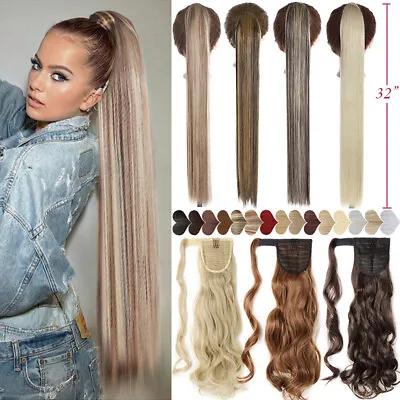 Thick Hairpiece Natural Ponytail Wrap Around Pony Tail Fake Hair Extension 32in • £12.89